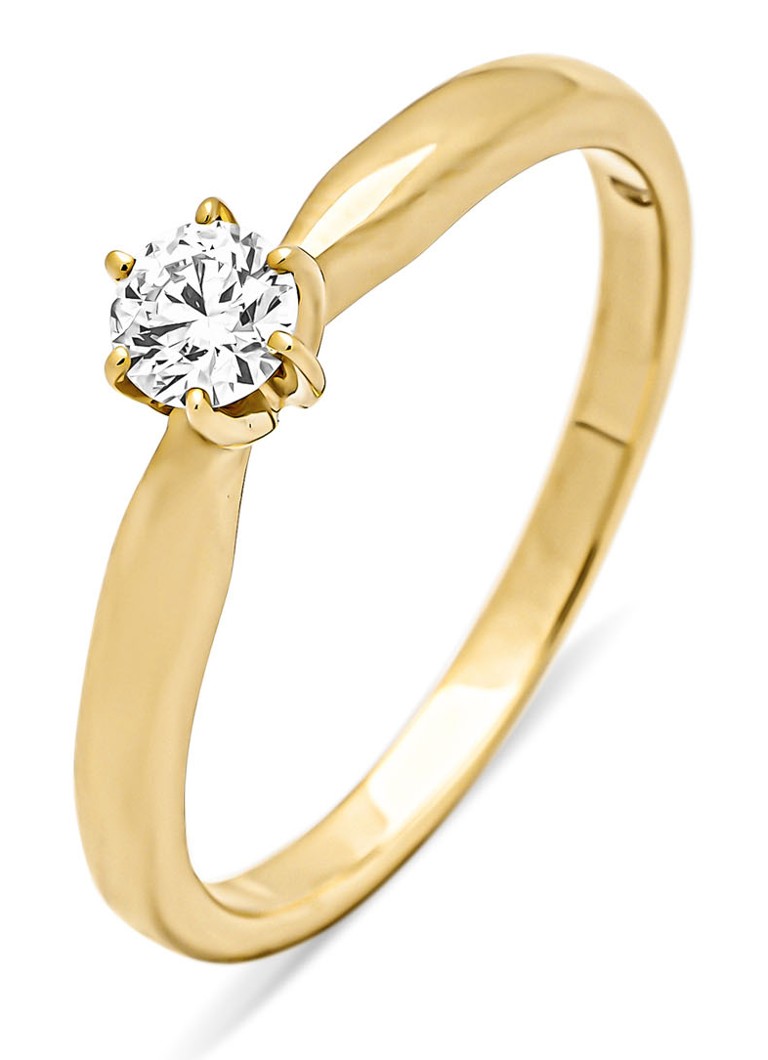 Diamond Point Dames Geelgouden ring, 0.20 ct diamant, Hearts & Arrows in de kleur Geelgoud