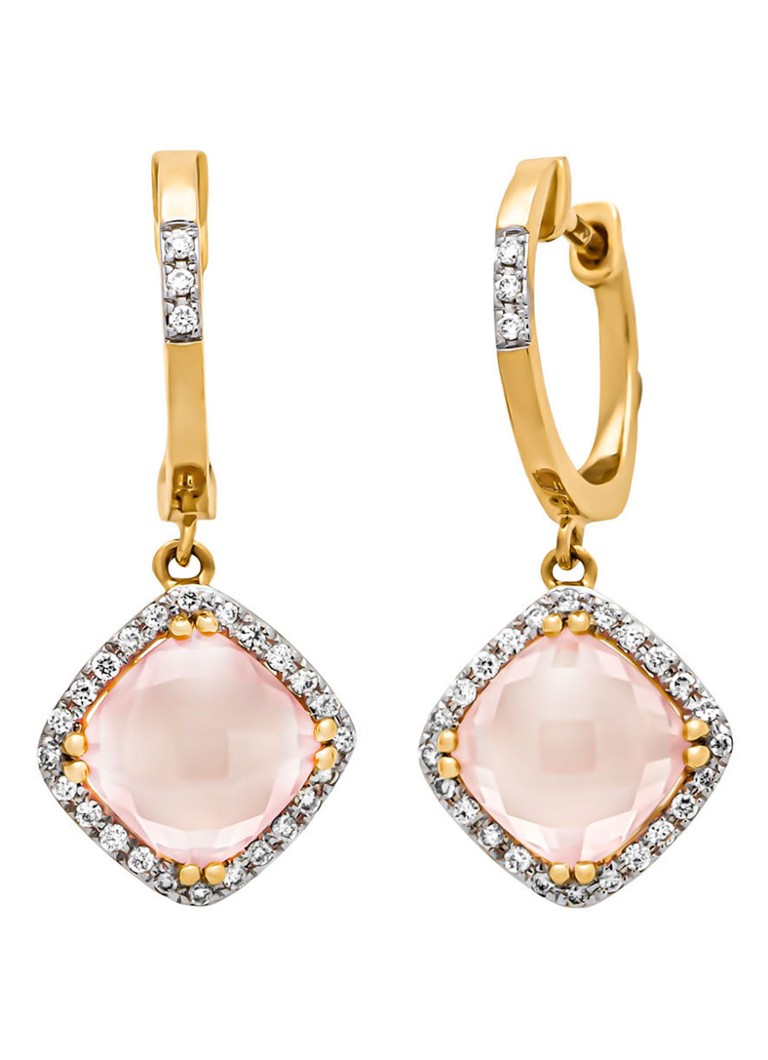 Diamond Point Dames Geelgouden oorsieraden, 3.39 ct roze kwarts, Fiësta in de kleur Geelgoud