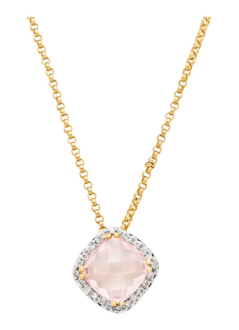 Diamond Point Dames Geelgouden hanger, 1.74 ct roze kwarts, Fiësta in de kleur Geelgoud