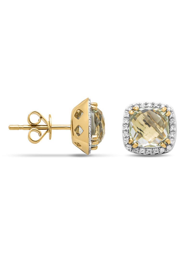 Diamond Point Dames Geelgouden oorsieraden, 3.43 ct groene amethist, Fiësta in de kleur Geelgoud