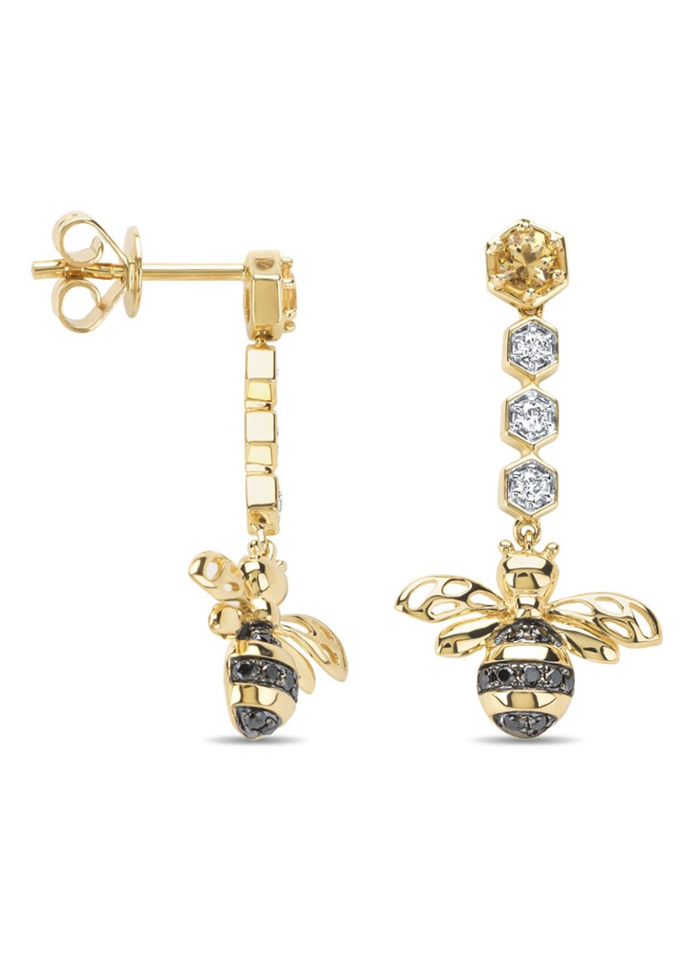 Diamond Point Dames Geelgouden oorsieraden, 0.20 ct citrien, Queen Bee in de kleur Geelgoud