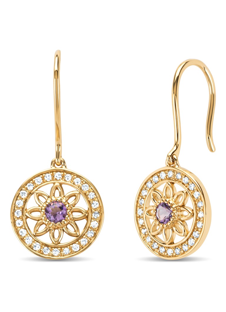 Diamond Point Dames Geelgouden oorsieraden, 0.13 ct amethist, Birthstones in de kleur Geelgoud