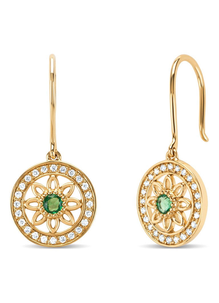 Diamond Point Dames Geelgouden oorsieraden, 0.15 ct smaragd, Birthstones in de kleur Geelgoud