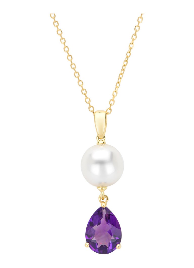 Diamond Point Dames Geelgouden hanger, 0.82 ct paarse amethist, Rivièra in de kleur Geelgoud