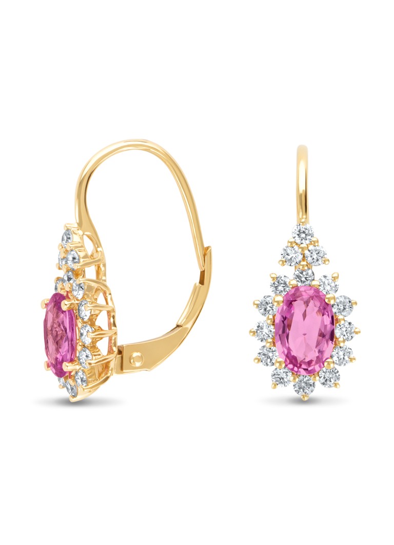 Diamond Point Dames Geelgouden oorsieraden, 1.21 ct roze saffier, Eden in de kleur Geelgoud