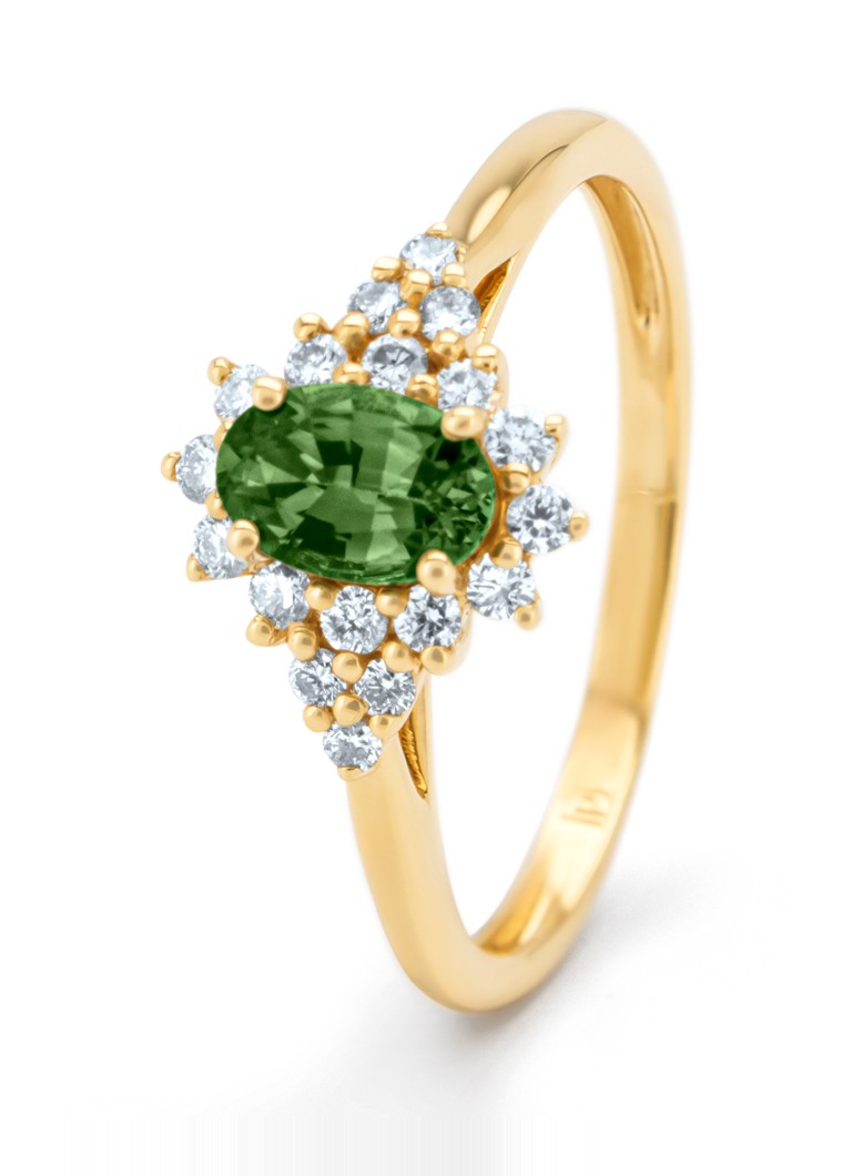 Diamond Point Dames Geelgouden ring, 0.60 ct groene saffier, Eden in de kleur Geelgoud