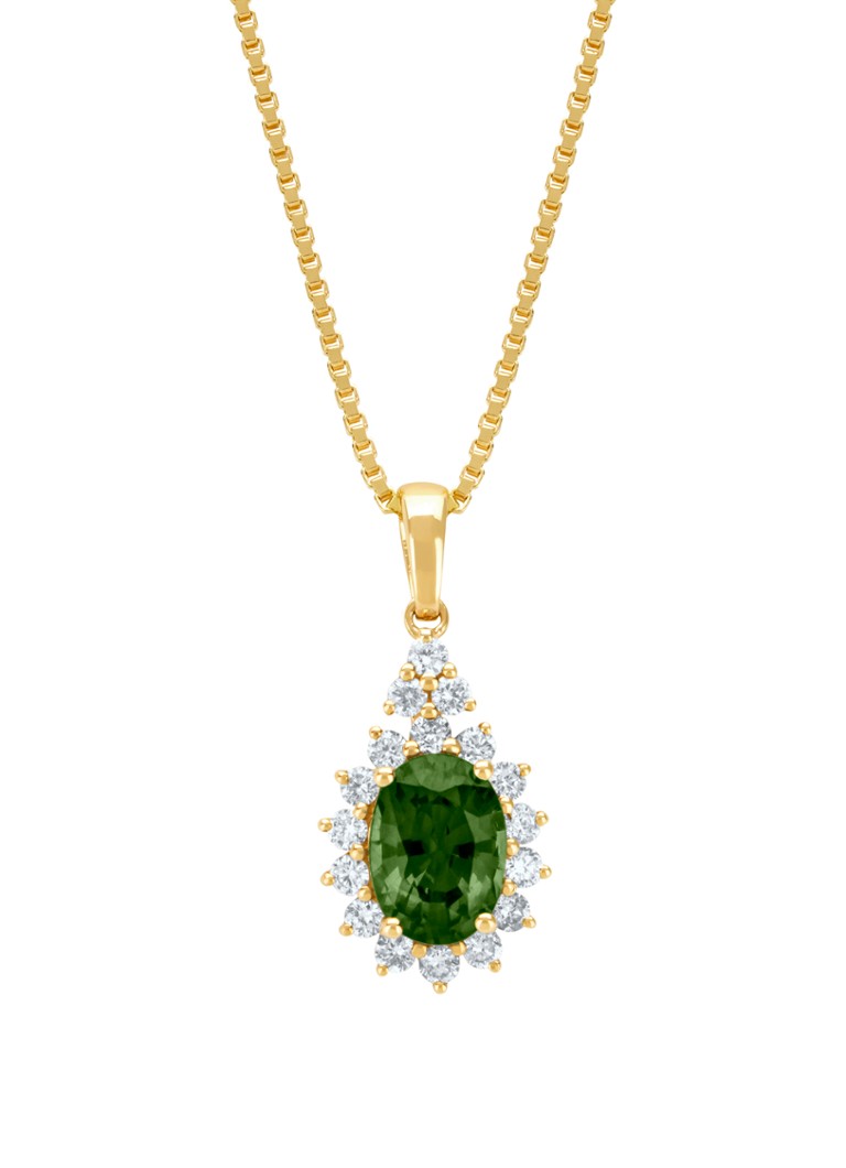 Diamond Point Dames Geelgouden hanger, 1.00 ct groene saffier, Eden in de kleur Geelgoud