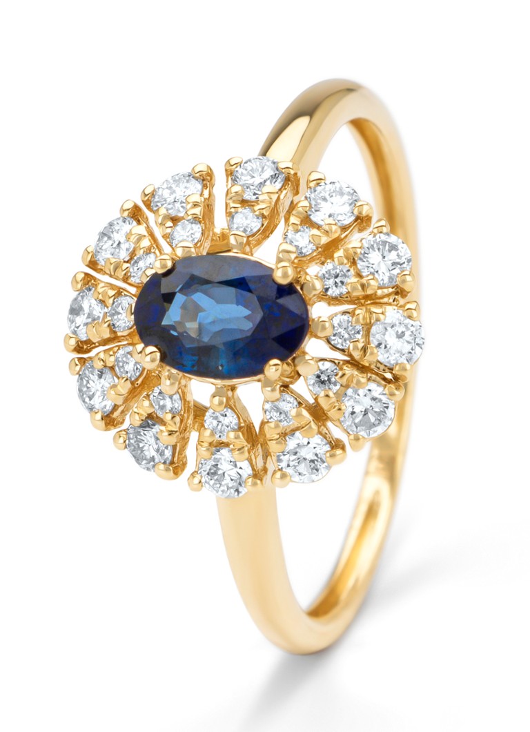Diamond Point Dames Geelgouden ring, 0.64 ct blauwe saffier, Majestic in de kleur Geelgoud