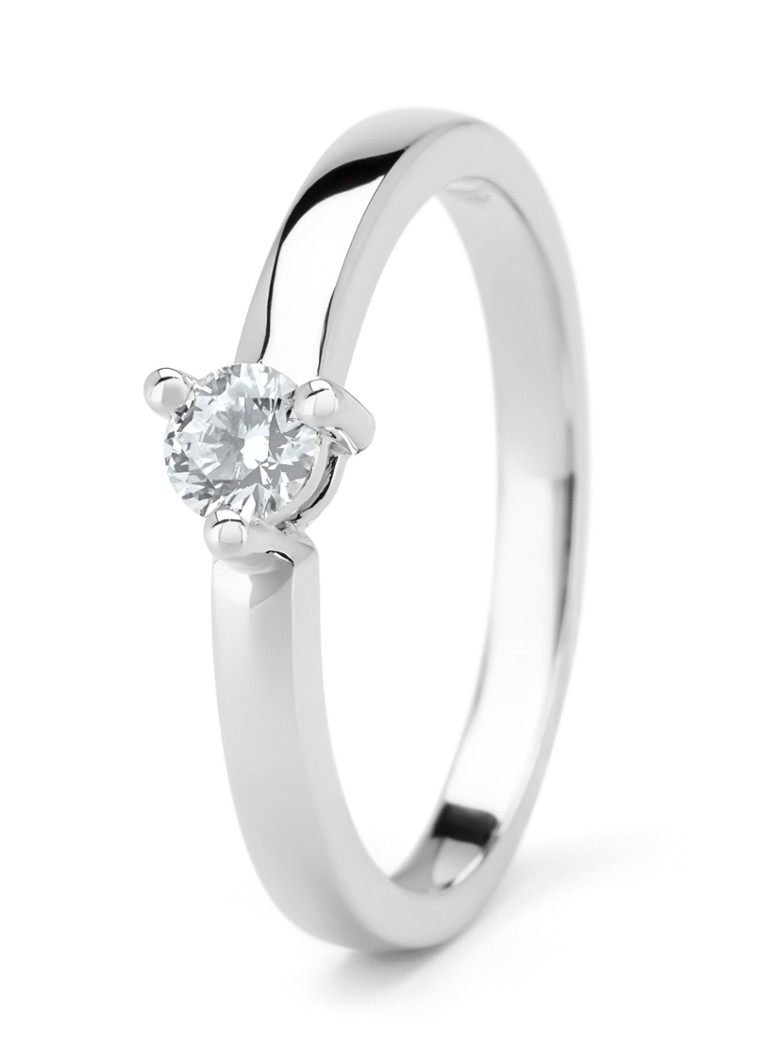 Diamond Point Dames Witgouden ring, 0.20 ct diamant, Hearts & Arrows in de kleur Witgoud
