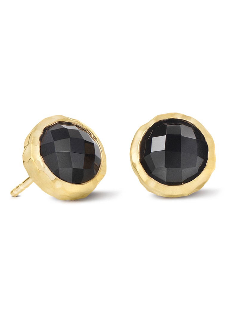 Casa Jewelry Dames Amalfi Onyx oorknopjes verguld in de kleur Goud
