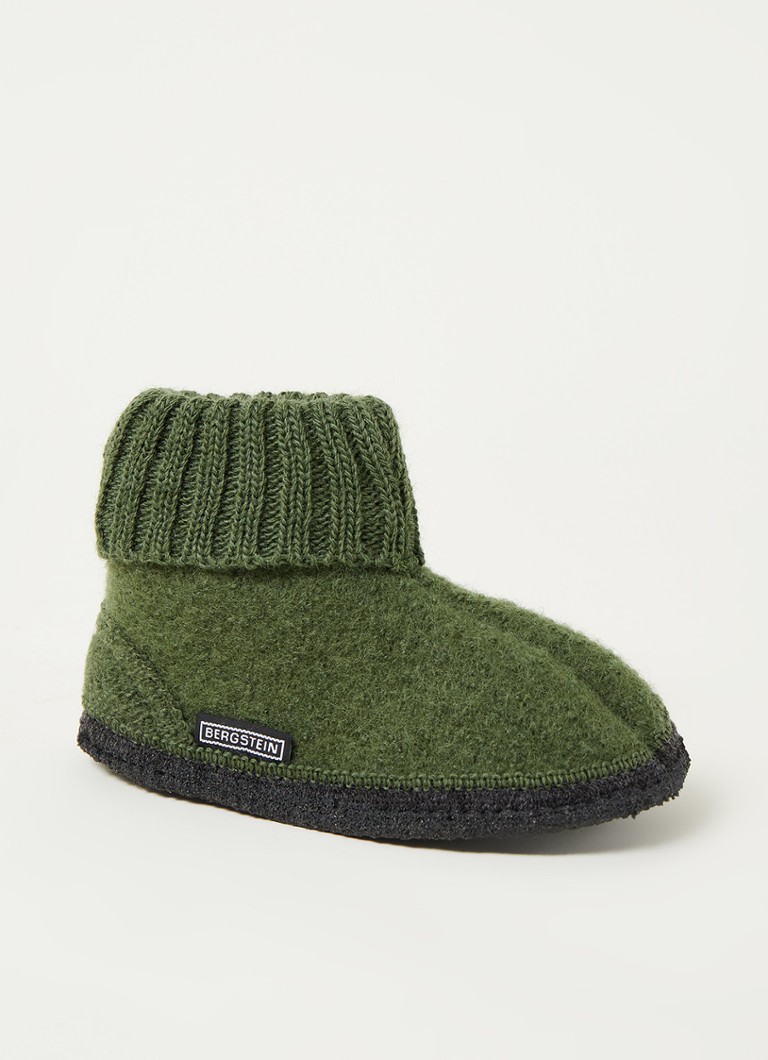 Bergstein Meisjes Cozy pantoffel van wol in de kleur Legergroen, maat: 28