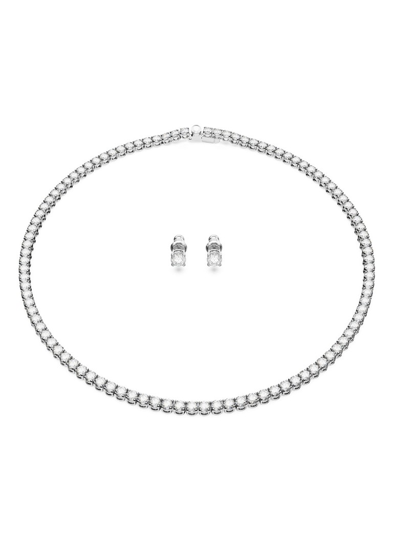 Swarovski Dames Matrix set van ketting en oorknopjes met kristal in de kleur Zilver