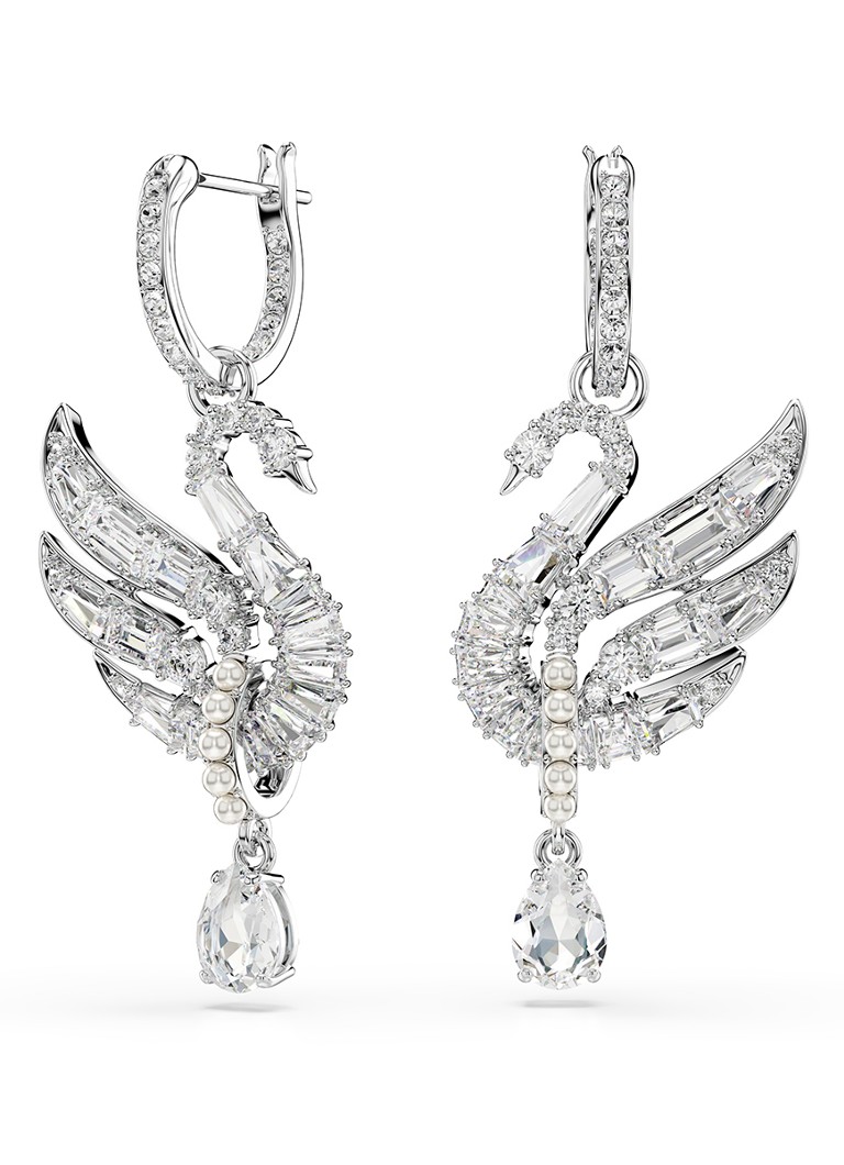 Swarovski Dames Swan oorhangers met zirkonia in de kleur Zilver