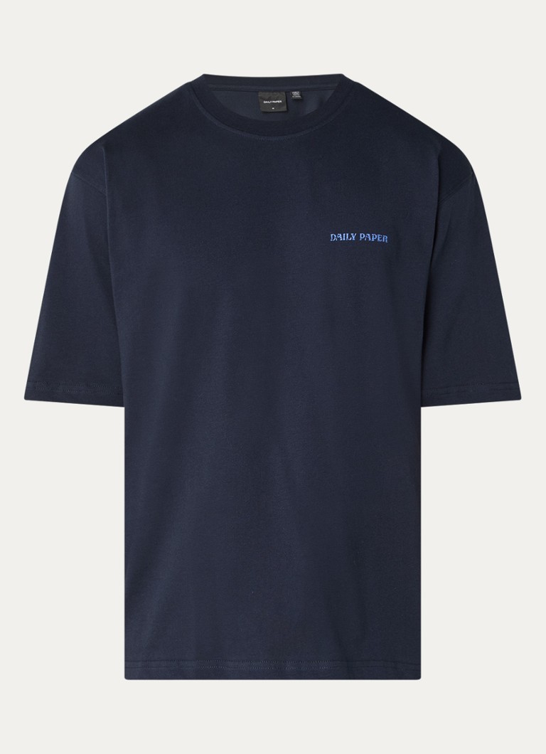 Daily Paper Heren Candle T-shirt met logo- en backprint in de kleur Donkerblauw, maat: S