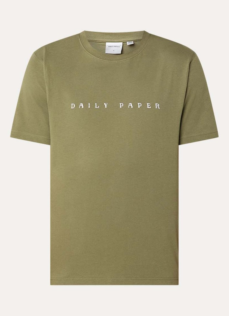 Daily Paper Heren Alias T-shirt met logo- en backprint in de kleur Olijfgroen, maat: S