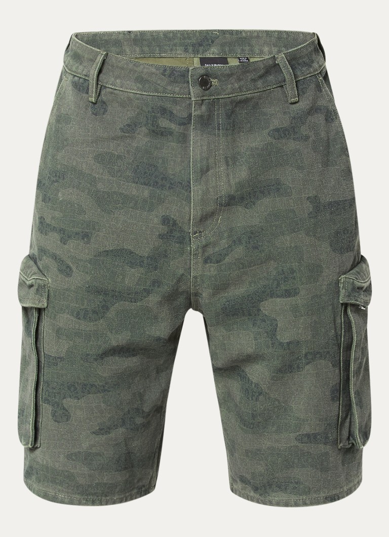 Daily Paper Heren Straight fit korte cargobroek met camouflageprint in de kleur Legergroen, maat: XL