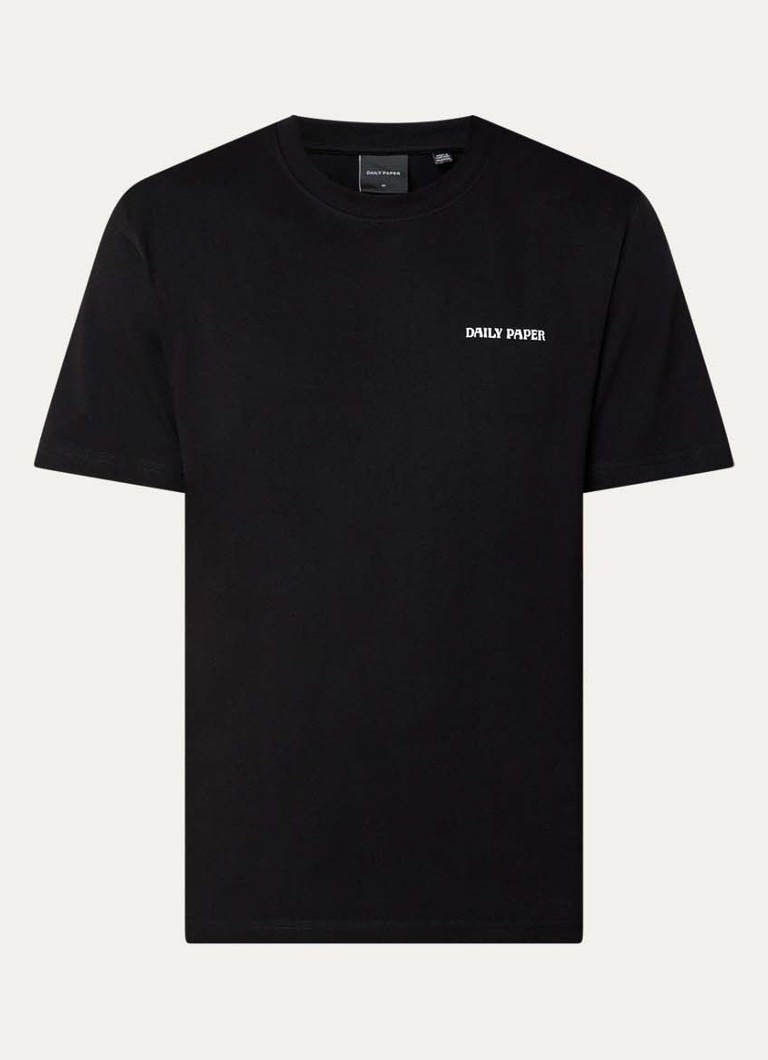 Daily Paper Heren Chain Shield T-shirt met logo- en backprint in de kleur Zwart, maat: XL