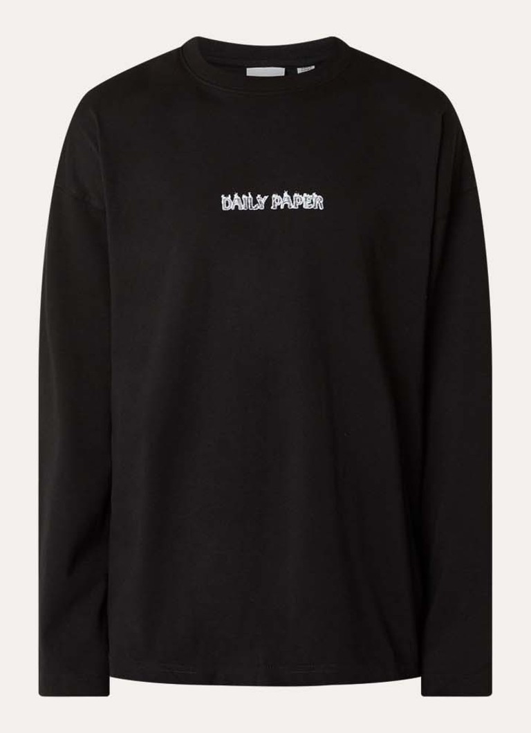 Daily Paper Heren Burned Shield longsleeve met logo- en backprint in de kleur Zwart, maat: S