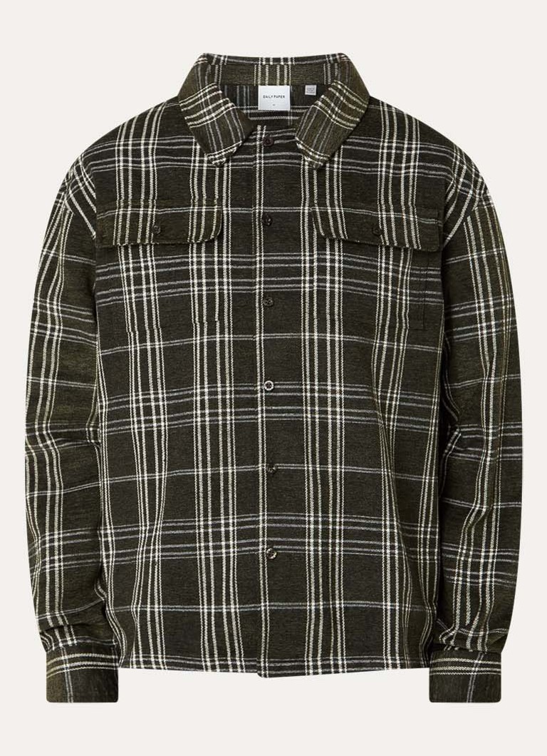 Daily Paper Heren Chinelle overshirt met ruitdessin en klepzakken in de kleur Bronsgroen, maat: XS
