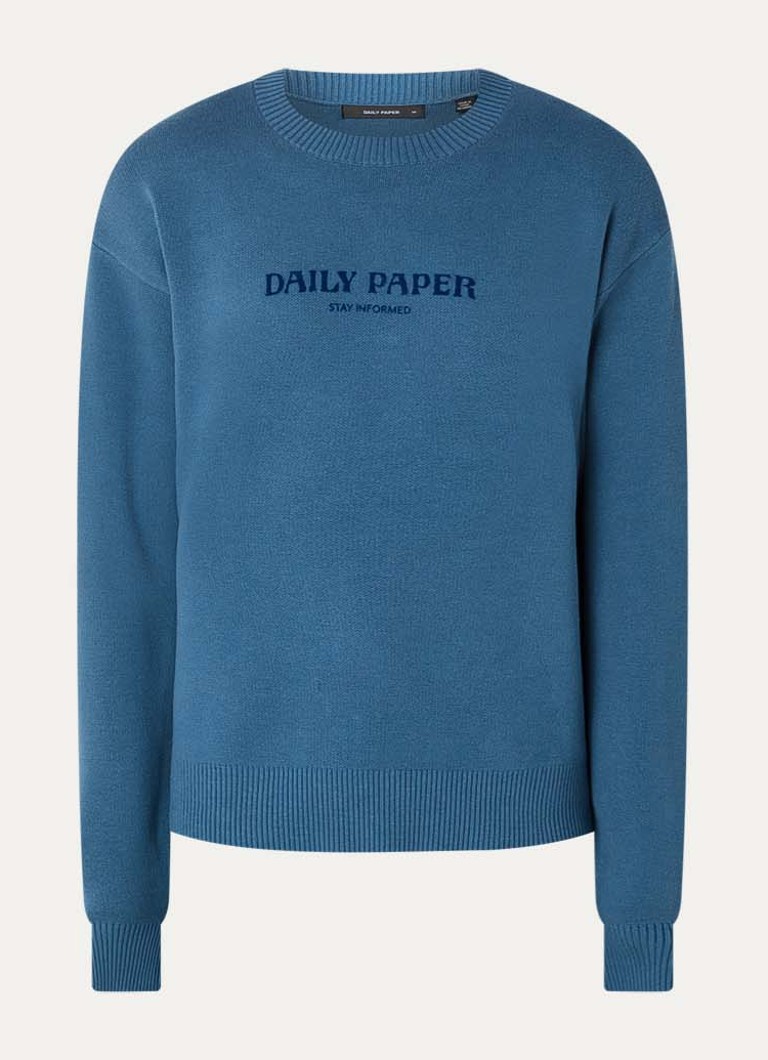 Daily Paper Heren Dias fijngebreide trui met flock logoprint in de kleur Petrol, maat: XS