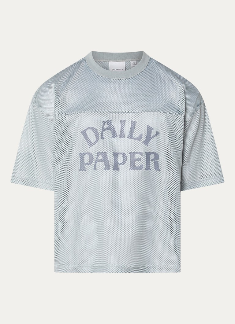 Daily Paper Heren T-shirt van mesh met logoprint in de kleur Olijfgroen, maat: S