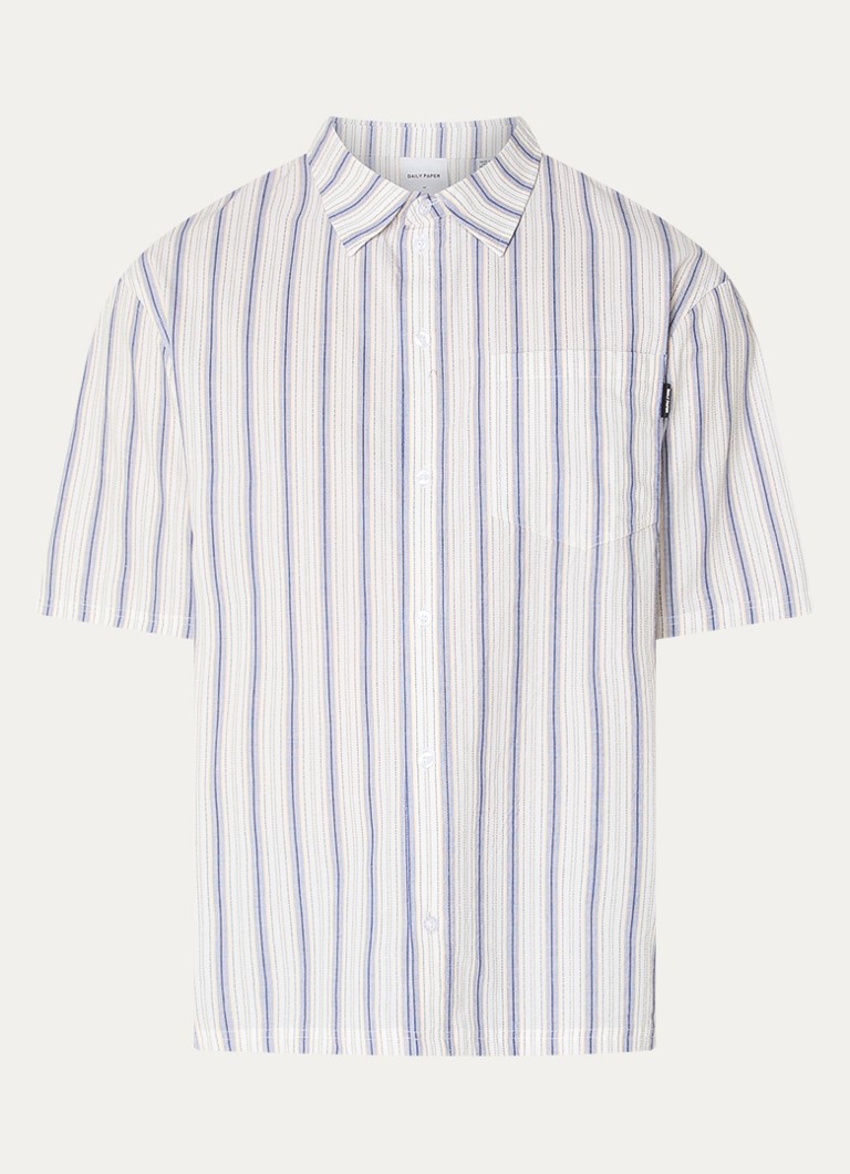 Daily Paper Heren Regular fit overhemd met streepprint in de kleur Staalblauw, maat: XL
