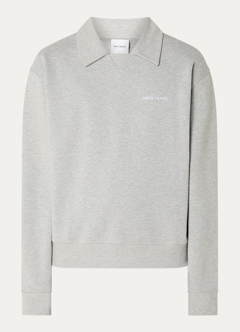 Daily Paper Heren Sweater met logo en kraag in de kleur Grijsmele, maat: XL