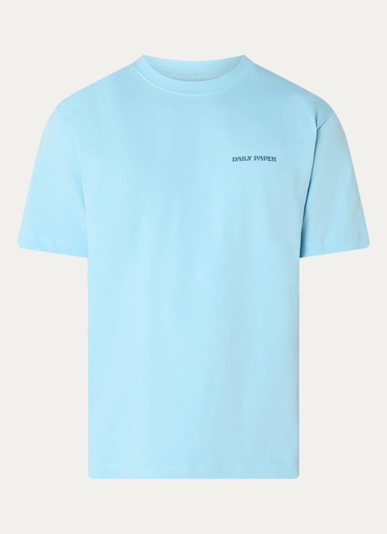 Daily Paper Heren Safari Rally T-shirt met logo- en backprint in de kleur Lichtblauw, maat: XL