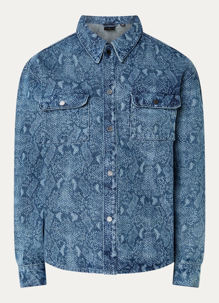 Daily Paper Heren Rahul spijkerjas met slangenprint in de kleur Indigo, maat: M