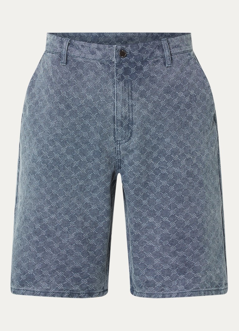 Daily Paper Heren Monogram loose fit korte broek van denim met medium wassing in de kleur Staalblauw, maat: L