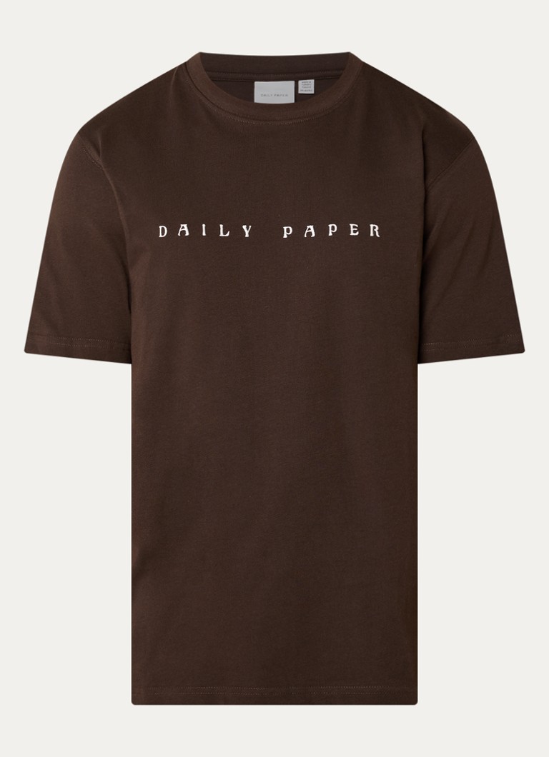 Daily Paper Heren Alias Dias T-shirt met logoborduring in de kleur Donkerbruin, maat: XL