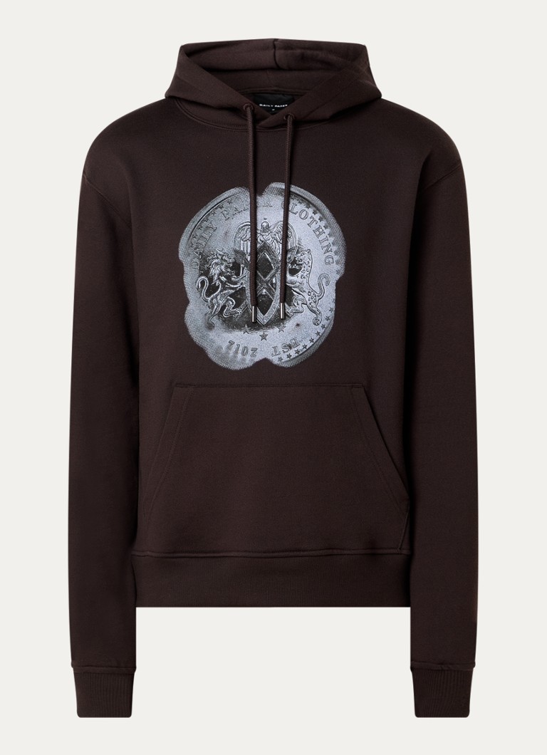 Daily Paper Heren Emblem hoodie met print in de kleur Donkerbruin, maat: L