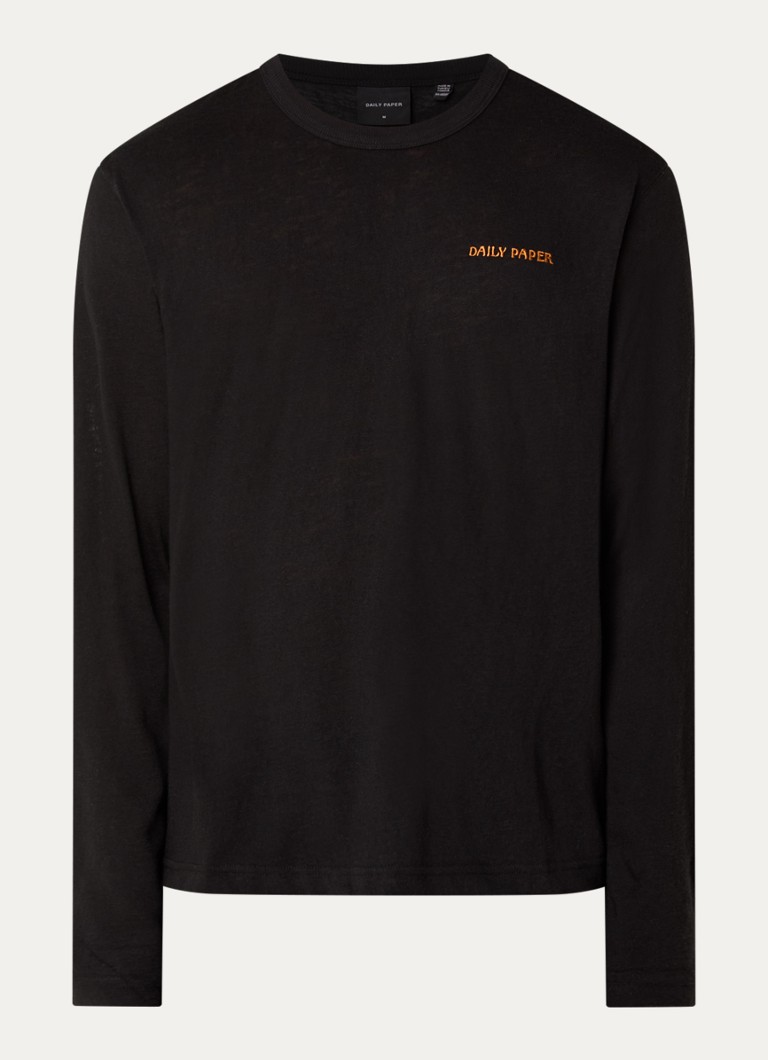 Daily Paper Heren Slub longsleeve met logoborduring in de kleur Zwart, maat: S