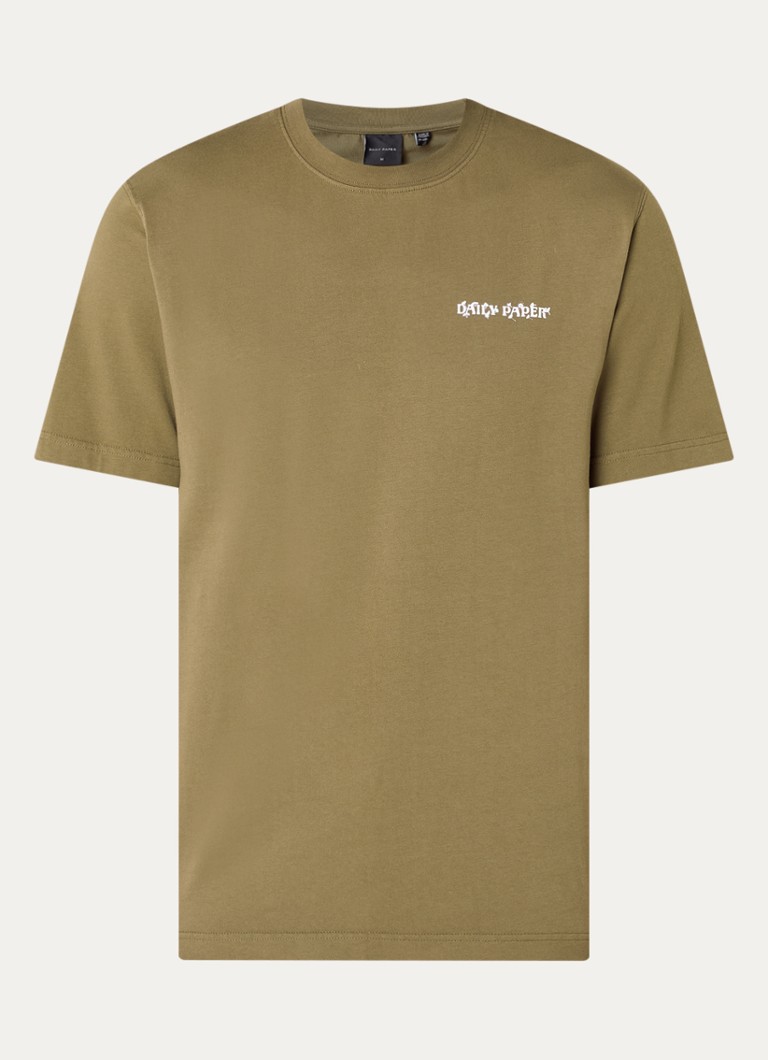 Daily Paper Heren Wish Plant T-shirt met logo- en backprint in de kleur Mosgroen, maat: XL