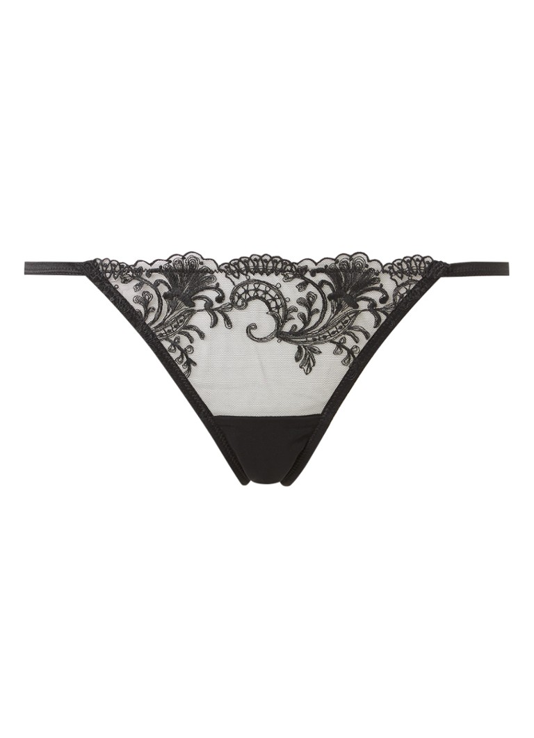 Bluebella Dames Marseille tanga van mesh met borduring in de kleur Zwart, maat: 42