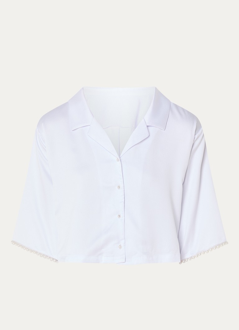 Bluebella Dames Pyjamatop van satijn met imitatieparels in de kleur Wit, maat: 42