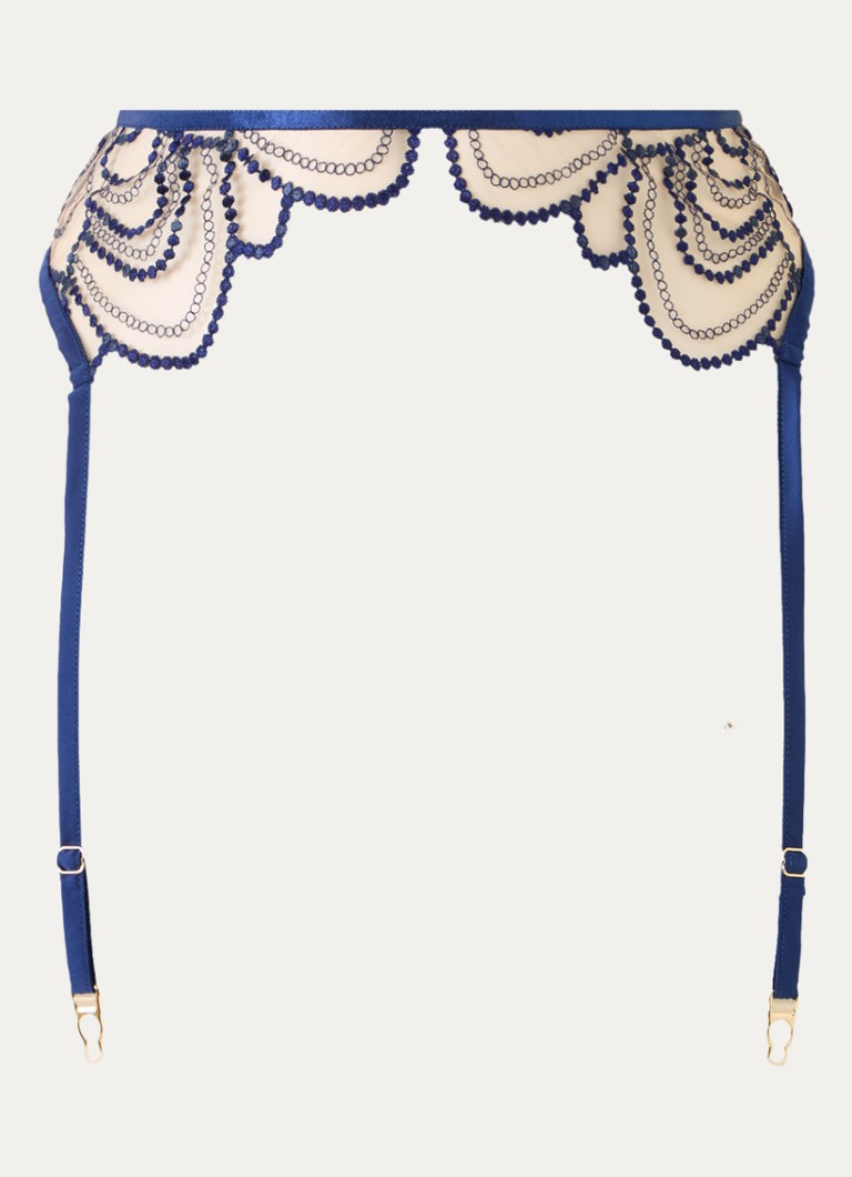 Bluebella Dames Soraya jarretels van mesh met borduring in de kleur Donkerblauw, maat: 42