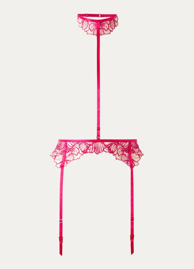 Bluebella Dames Amarosa jarretels van mesh met borduring in de kleur Fuchsia, maat: 34