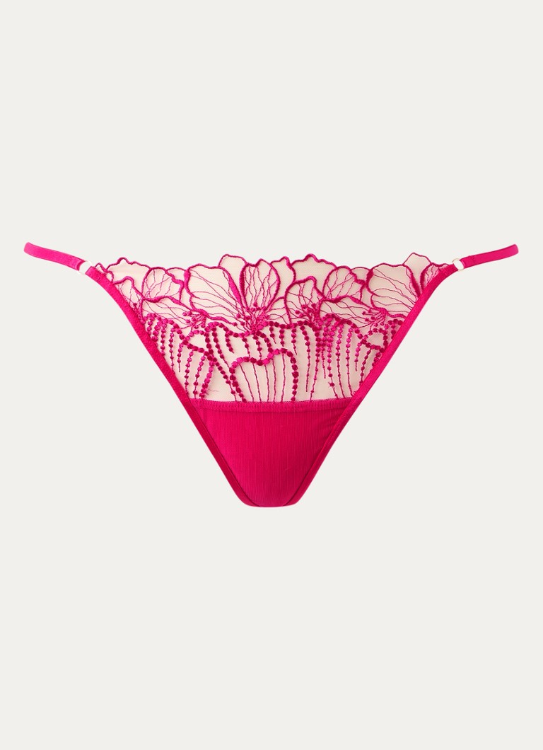 Bluebella Dames Amarosa tanga van mesh met borduring in de kleur Fuchsia, maat: 40