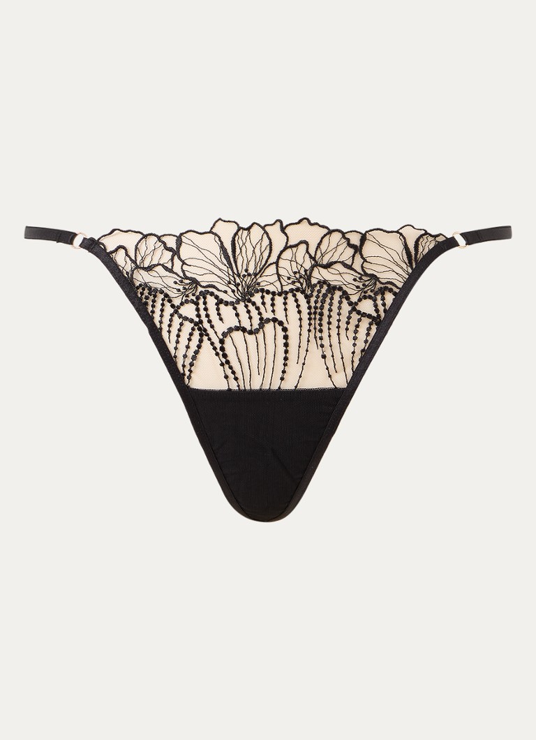 Bluebella Dames Amarosa tanga van mesh met borduring in de kleur Zwart, maat: 42