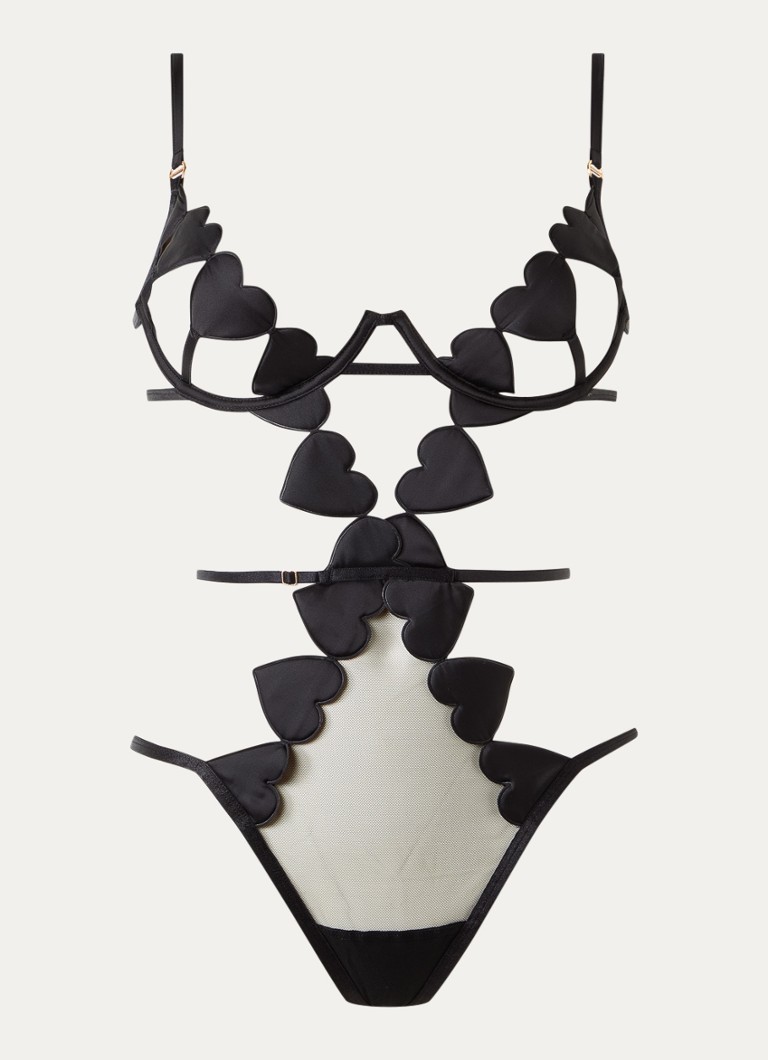 Bluebella Dames Gia stringbody van satijn in de kleur Zwart, maat: D80