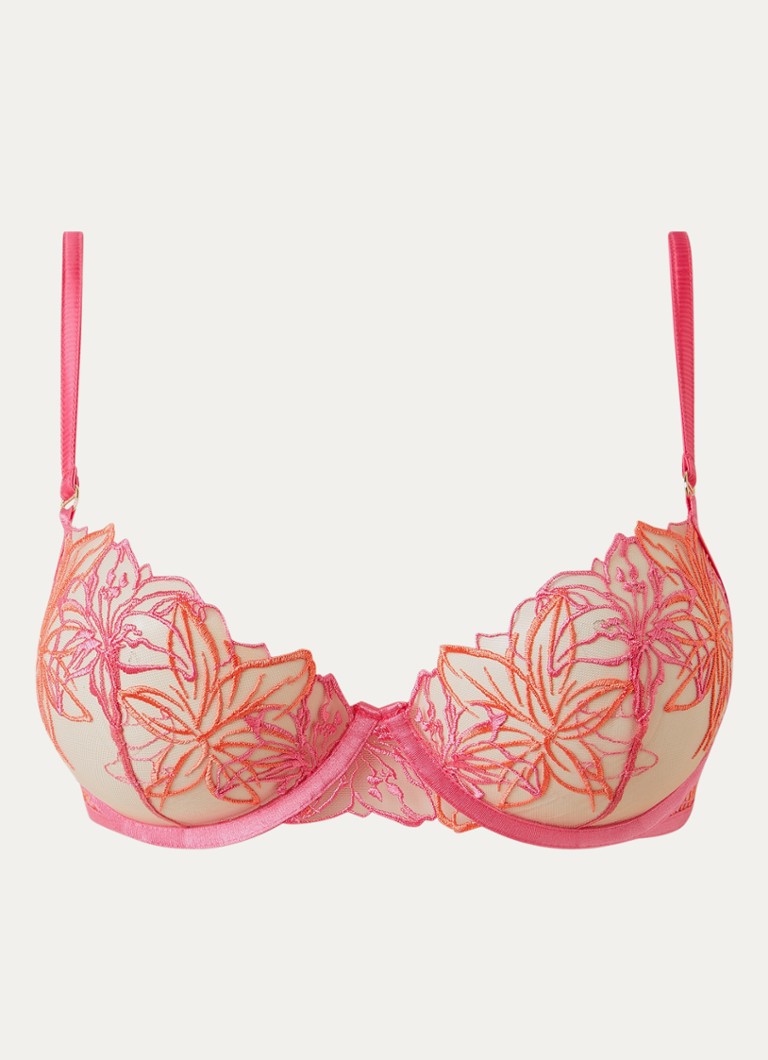 Bluebella Dames Lily balconette bh van mesh met bloemborduring in de kleur Koraalroze, maat: B70
