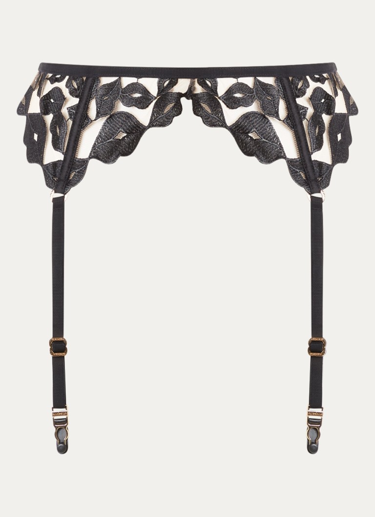Bluebella Dames Marian jarretels van mesh met borduring in de kleur Zwart, maat: 42