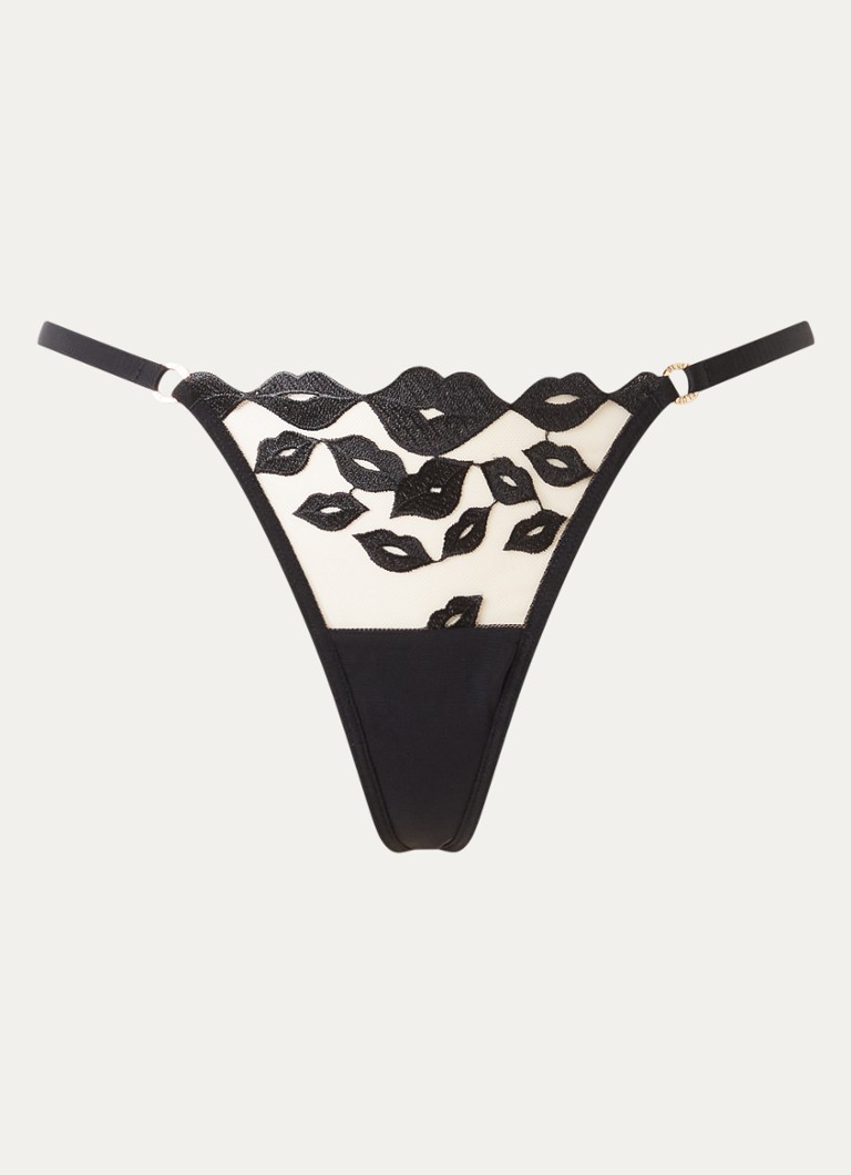 Bluebella Dames Marian string van mesh met borduring in de kleur Zwart, maat: 40