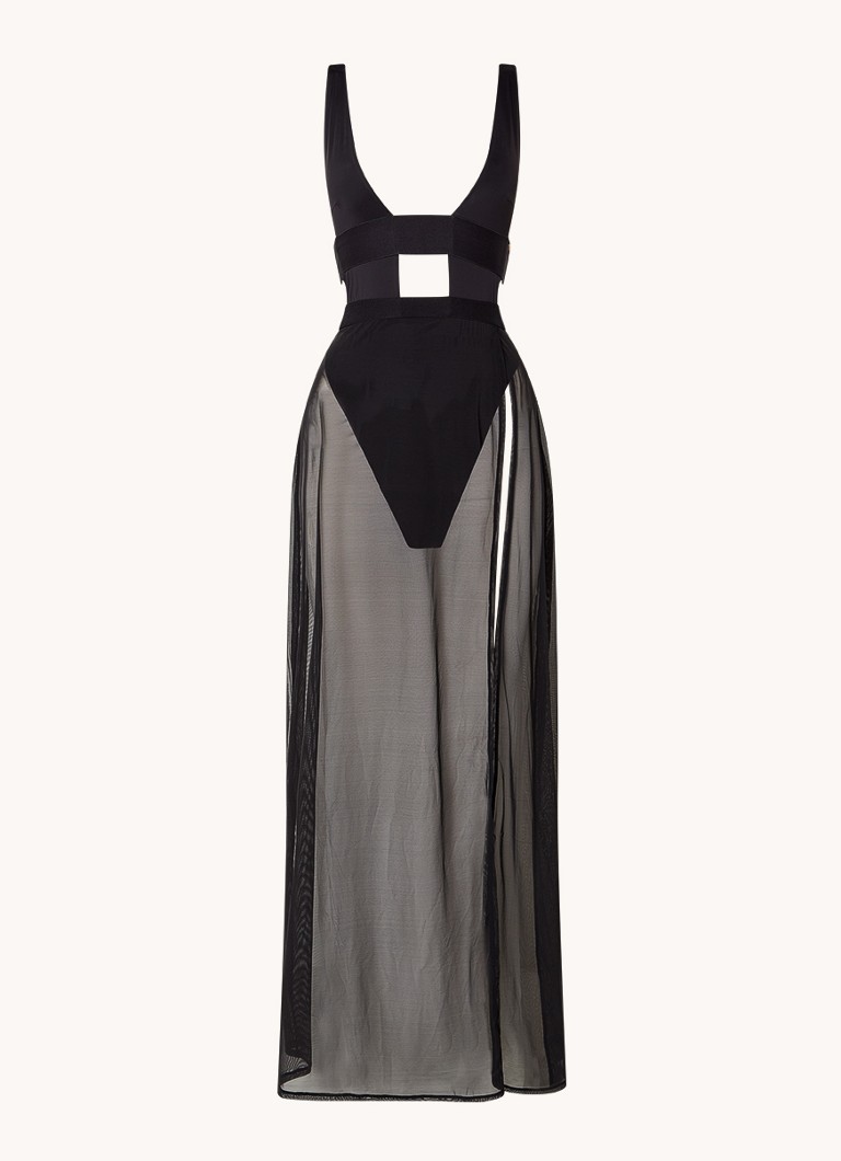Bluebella Dames Topaz slipdress met mesh en split in de kleur Zwart, maat: 40