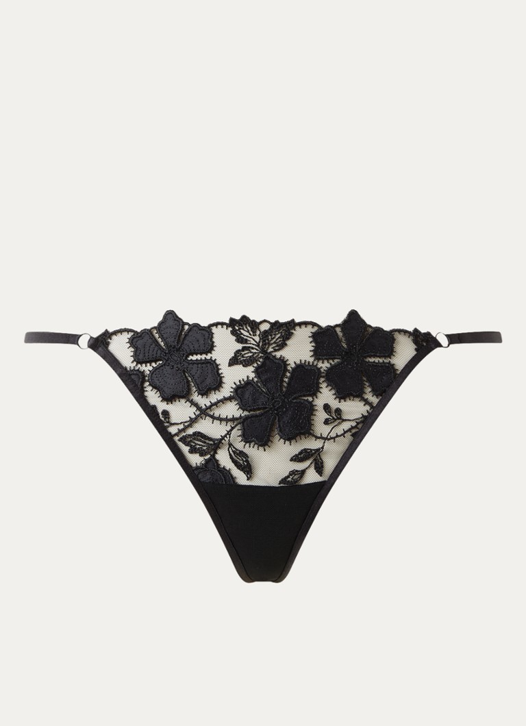 Bluebella Dames Alara string van mesh met bloemborduring in de kleur Zwart, maat: 42