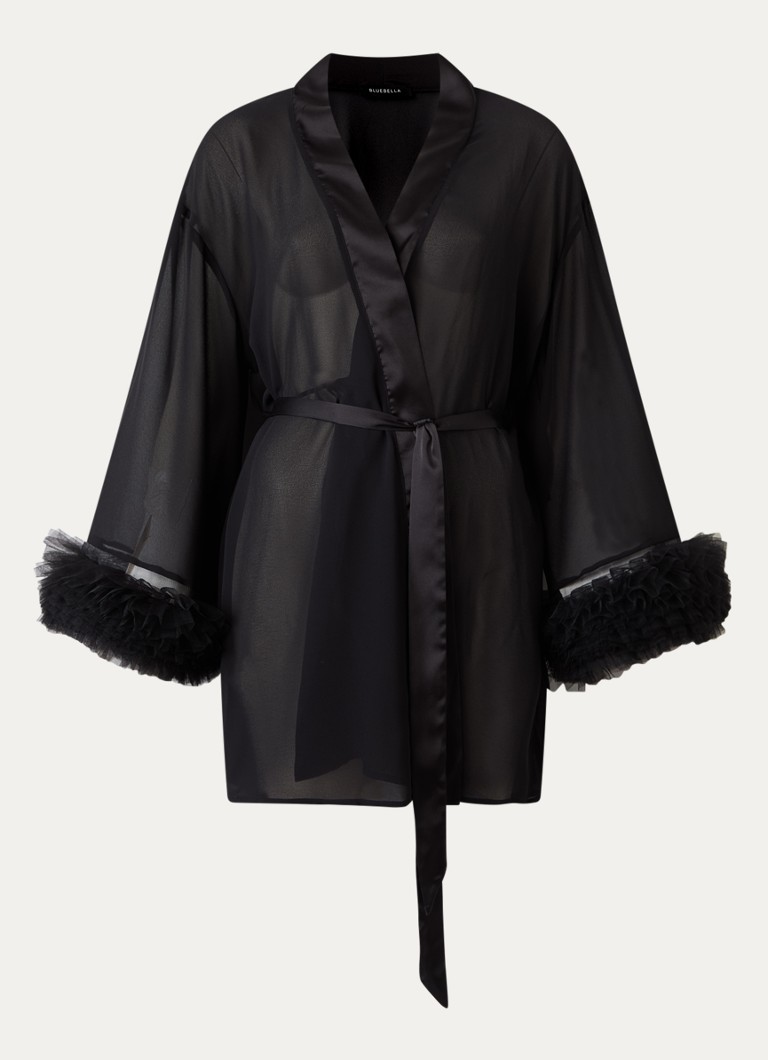Bluebella Dames Kiki semi-transparante kimono met details van mesh in de kleur Zwart, maat: L