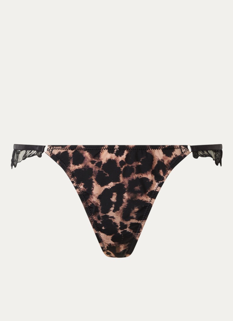 Bluebella Dames Nina string met panterprint en mesh met borduring in de kleur Camel, maat: 34