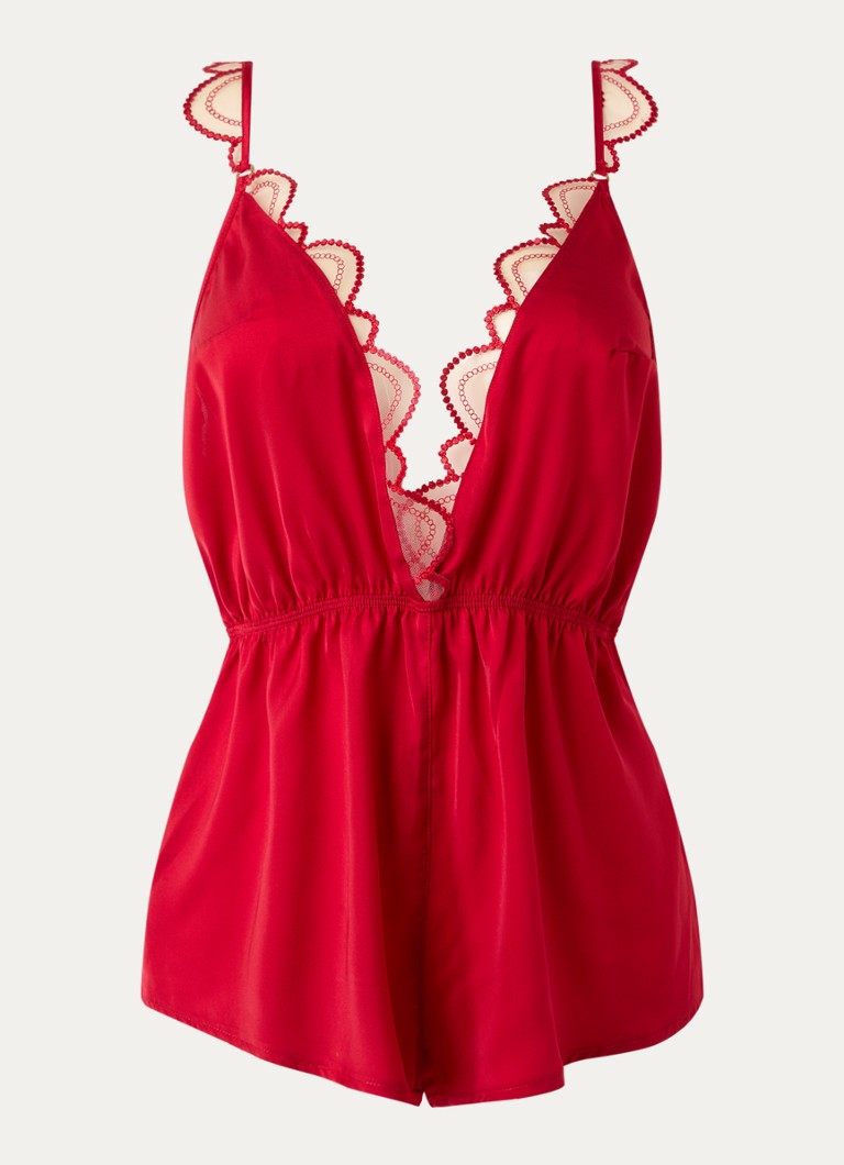 Bluebella Dames Slipdress van satijn met mesh en borduring in de kleur Rood, maat: 42