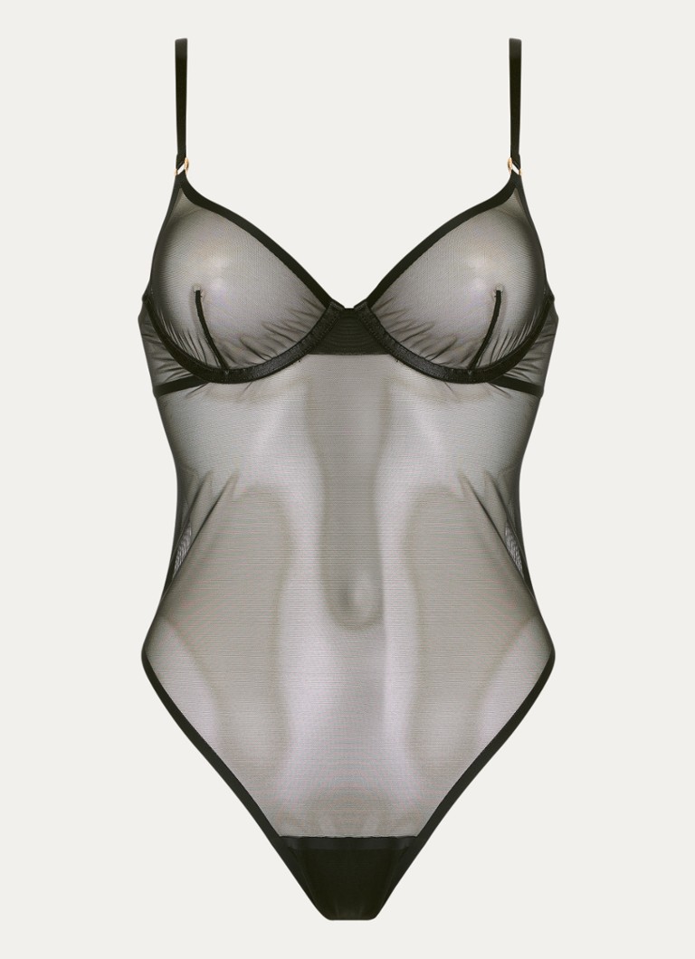 Bluebella Dames Naomi stringbody van mesh met beugel in de kleur Zwart, maat: C75